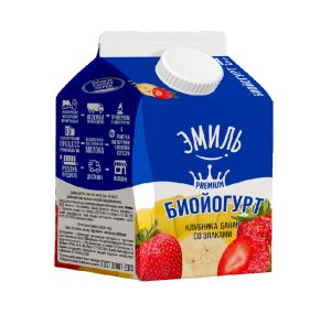 Биойогурт ЭМИЛЬ клубника-банан со злаками 1,5% 450 гр п/п